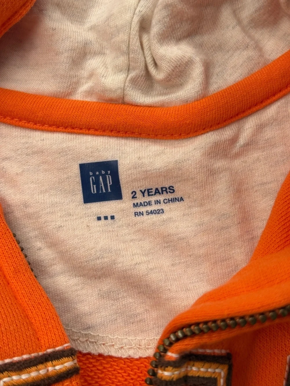 Baby Gap Hoodie Orange Logo Zip-Up Vintage - Boys 2 Years